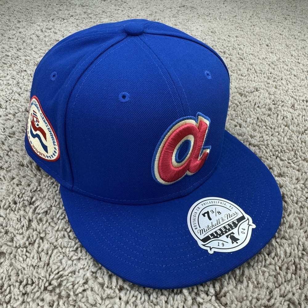 Atlanta Braves Hat Mitchell & Ness‎ 7 3/8 Blue National League Centennial Patch